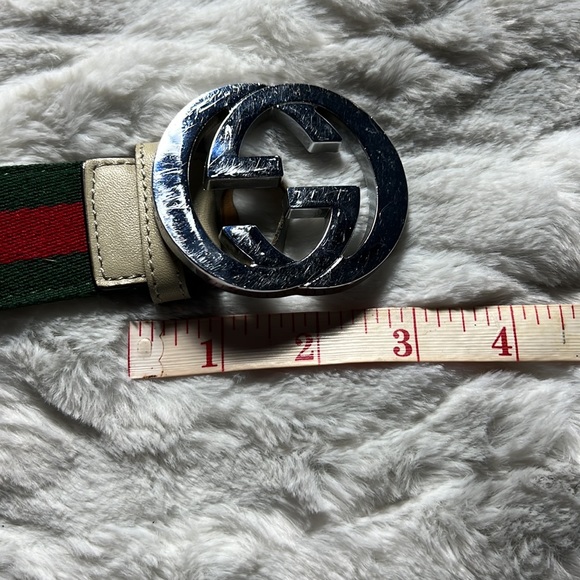 Gucci Web Belt Cream Leather Canvas with G Buckle - Picture 5 of 10